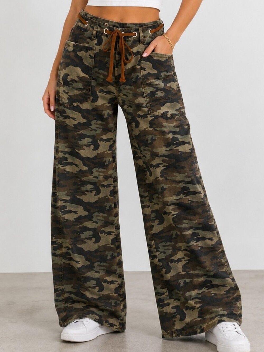 🪖 HME Camo Wide Leg Utility Pants | Size XL | Drawstring Waist | Cargo Style